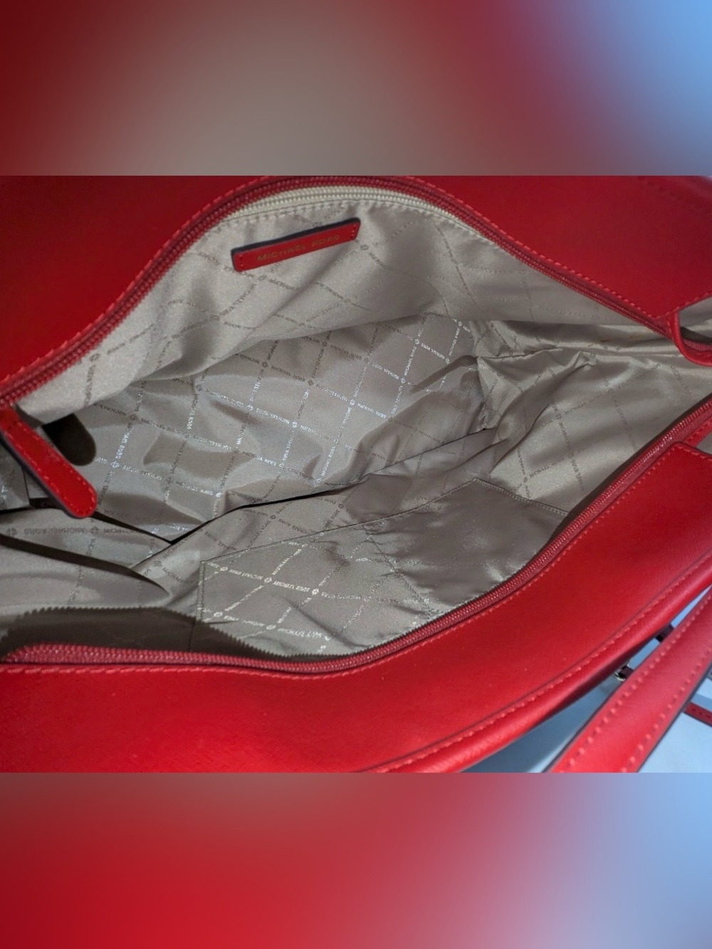 FLASH SALE Michael Kors MK Designer Large Jet Set Brown Red Signature Tote Purse - Picture 7 of 9